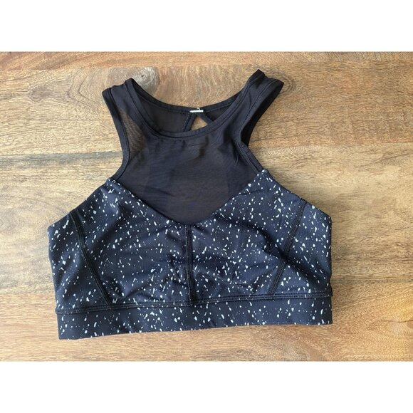 Lululemon Sports Bra Womens 4 Black White High Neck Mesh Racerback Speckle Print - Picture 1 of 5